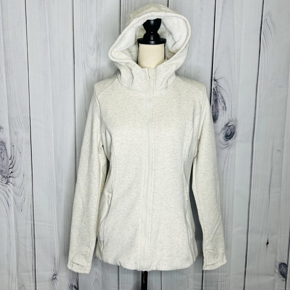90 Degree Full Zip Heathered Gray Sweatshirt Hoodie Sz M Faux Fur Lining